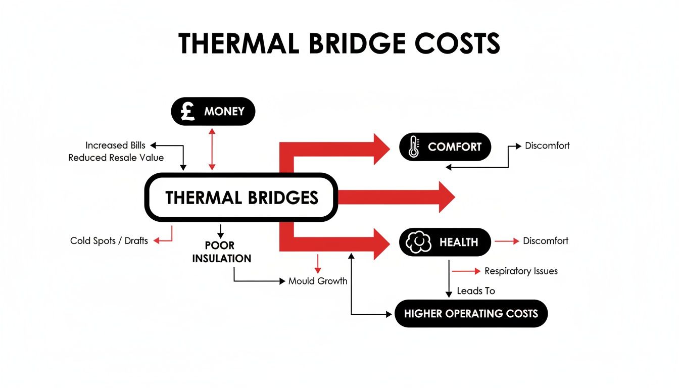 Flowchart illustrating the financial, comfort, and health costs resulting from thermal bridges.
