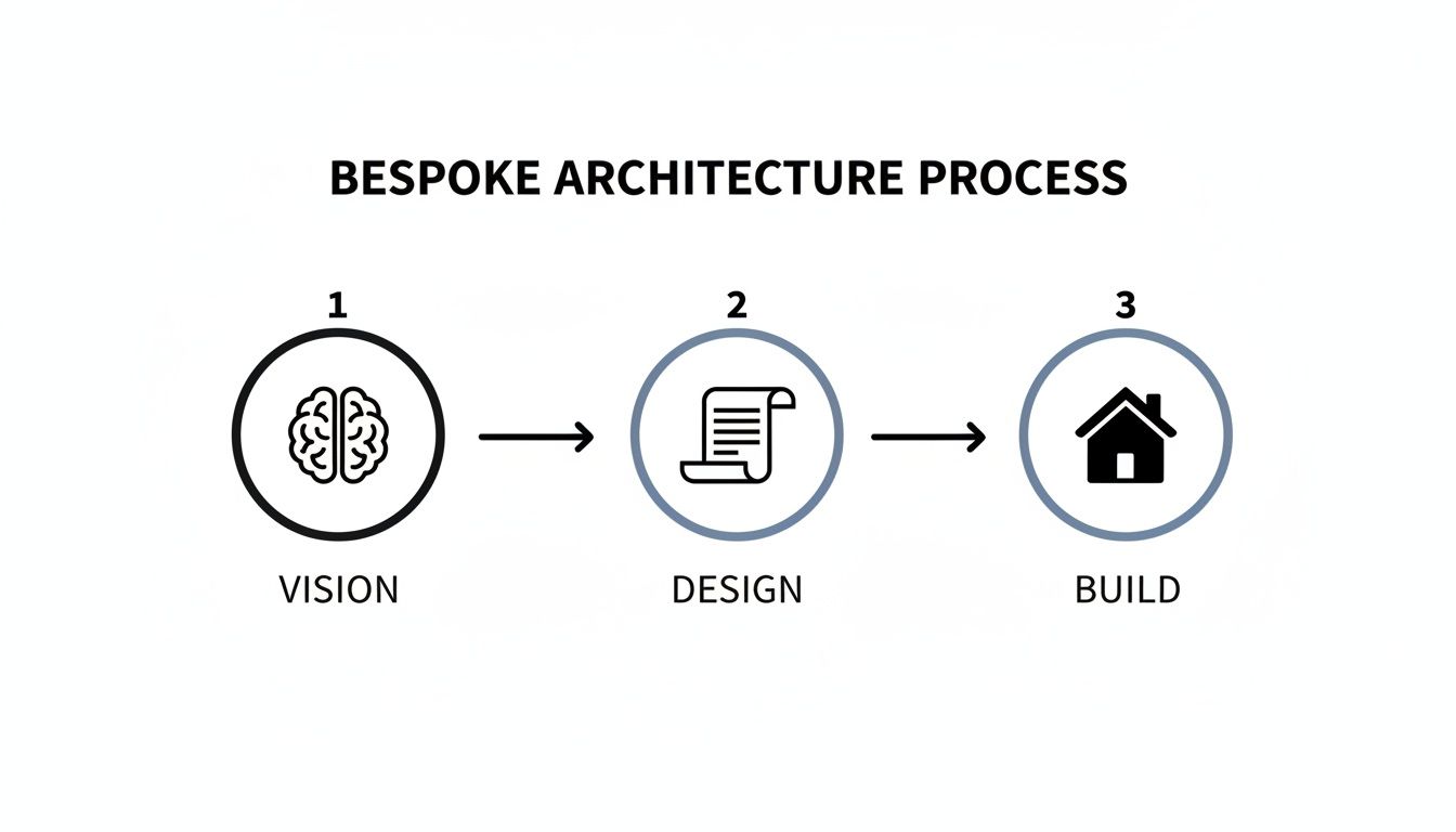 A flowchart depicting the bespoke architecture process: Vision, Design, and Build stages.