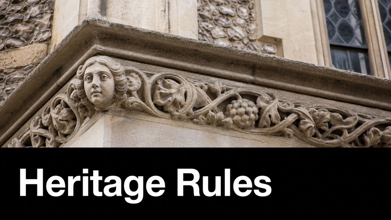 Ornate stone carving of a face and foliage detailing the historic architecture of Trinity House in Clapham.