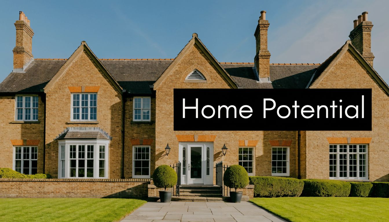 A grand, traditional English brick manor house with a beautiful green lawn and symmetrical architecture.
