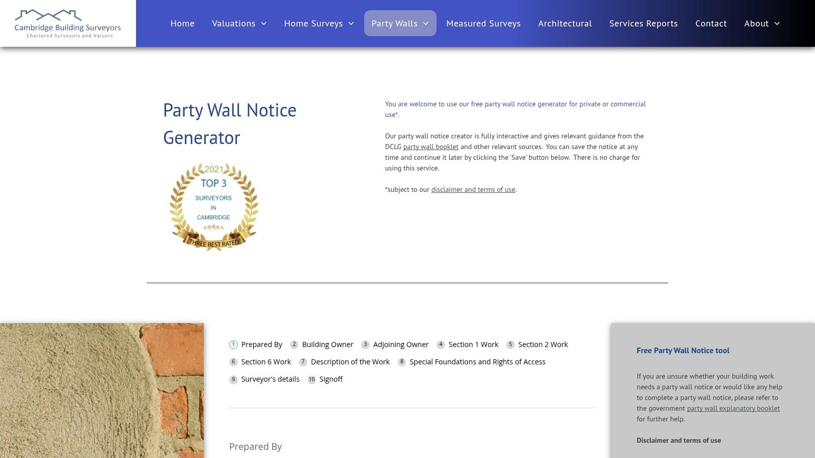 Cambridge Building Surveyors – Free Party Wall Notice Generator