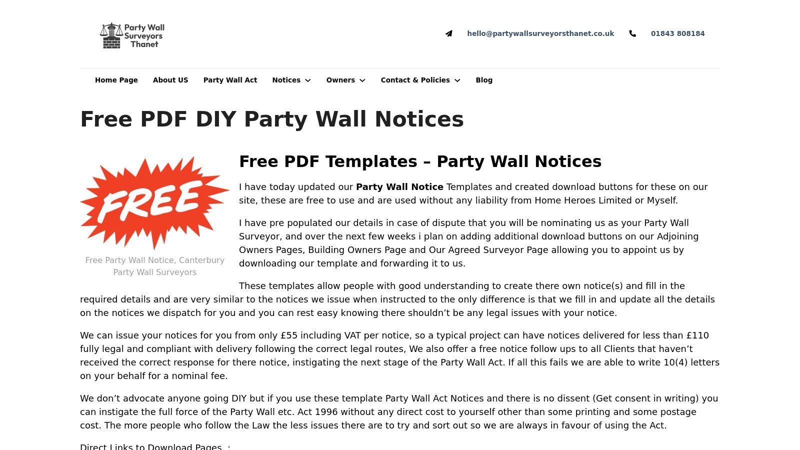 Party Wall Surveyors Thanet – Free PDF DIY Notices (+ low‑cost serving)